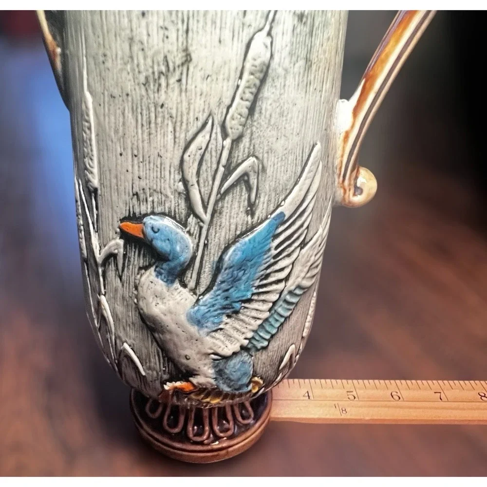 Vintage Italian Hand Painted BISCHOFF CHERRY Wine Decanter Ducks at Pond MCM Art